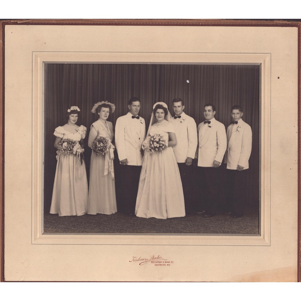 Vintage 1950s Baltimore MD Wedding Party Photo Kirkness Studio Matted Portrait